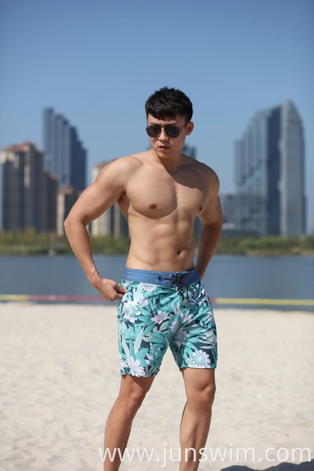 4way Stretch Fabric 160GSM Digital Print Fitted Waistband Quick Dry Man's Swimming Short Boardshort